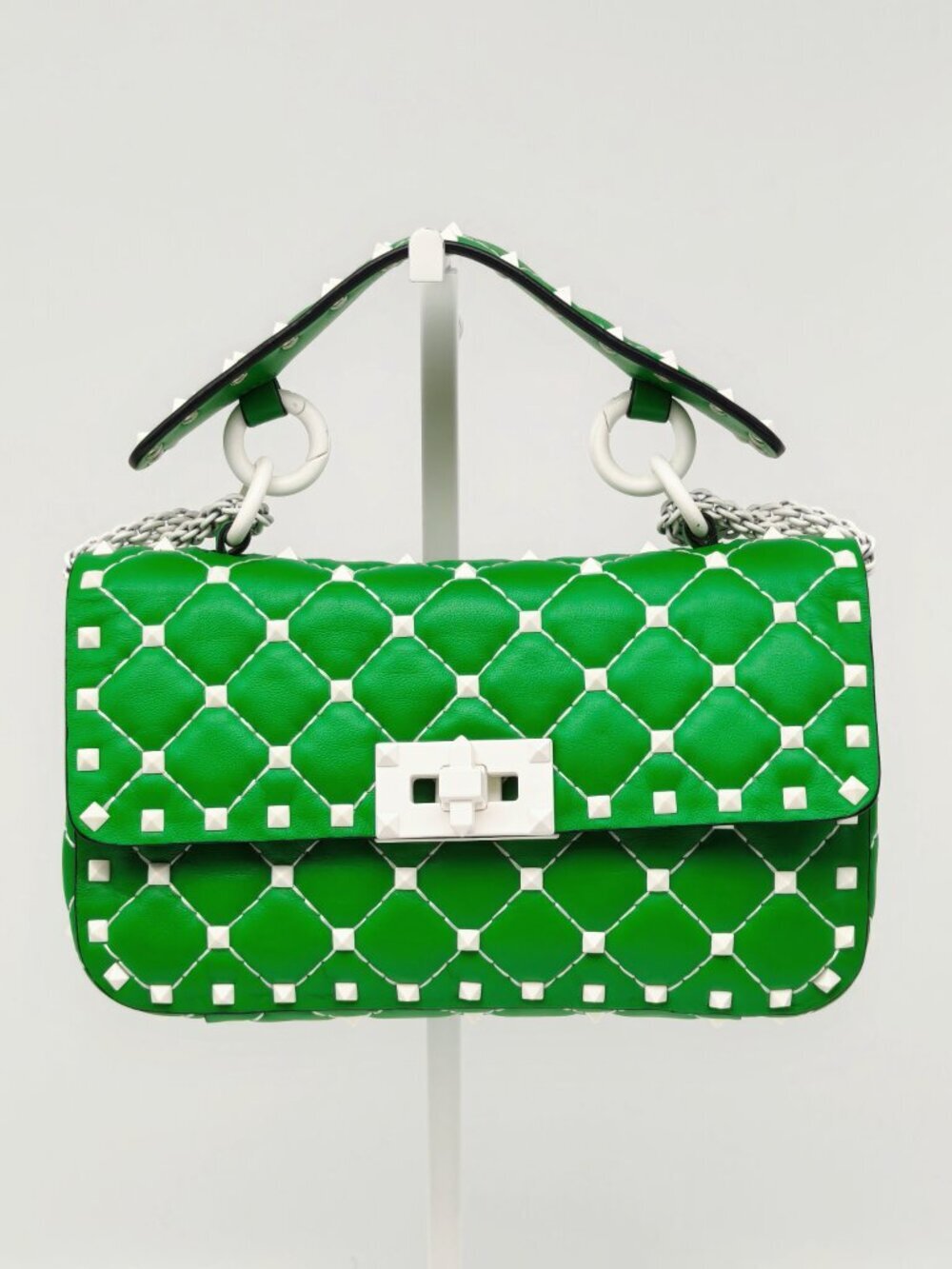 Valentino Garavani Green Roman Stud Shoulder Bag Leather Chain - Picture 2 of 15